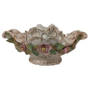 Vintage Rare Corday Porcelain Flower Centerpiece Bowl White Roses Victorian